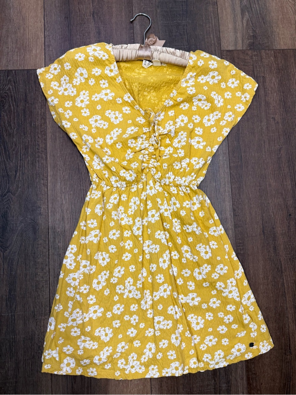 Roxy yellow floral summer dress tie up small
